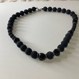 Vintage black jet glass and velvet like beads an elegant Beaded Necklace